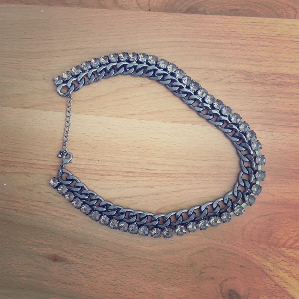 H&M Collar Rhinestone Gunmetal Necklace